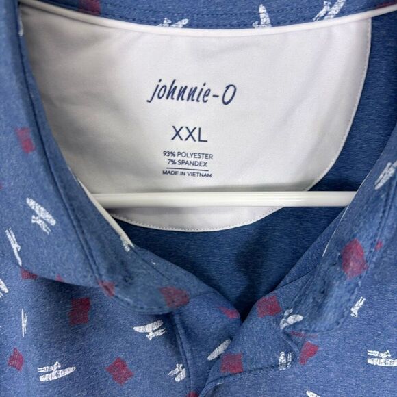 Johnnie-O Blue with White Print Surfer & Red American Flag Golf Polo Men's XXL - Picture 5 of 7